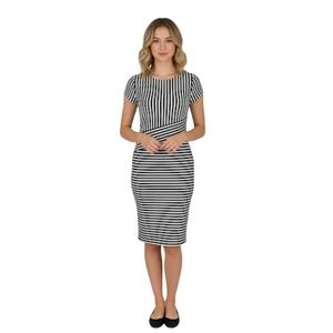 Banana Republic Sheath Dress Women 6 Black White Striped Cap Sleeve Bodycon NEW
